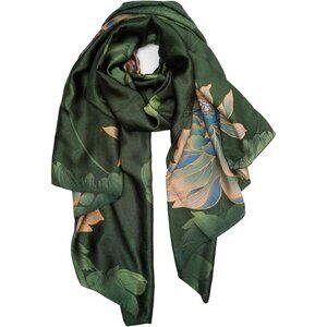 Women Green Long Stain Mulberry Silk Shawl Lightweight Sunscreen Large  Scarf